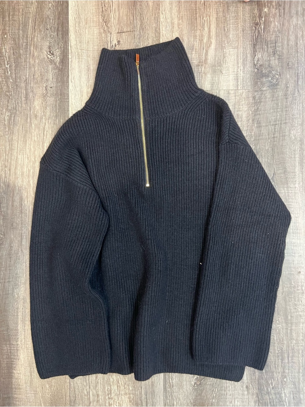 J. Crew Men's Black Ribbed Half-Zip Funnel Neck Sweater